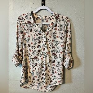 Maurices Floral Button-Up Blouse - Cream and Multicolor